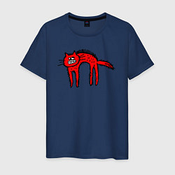 Футболка хлопковая мужская Прикольный красный кот, цвет: тёмно-синий