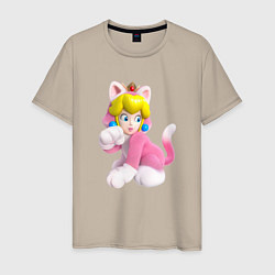 Футболка хлопковая мужская Принцесса Персик - кошка Super Mario 3D Land, цвет: миндальный