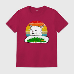 Футболка хлопковая мужская Кот не веган, цвет: маджента