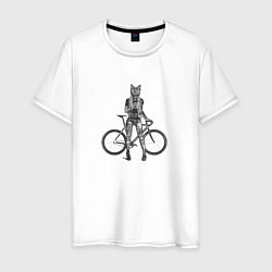 Футболка хлопковая мужская Bike punk cat, цвет: белый
