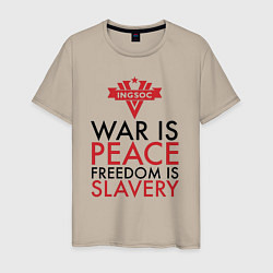 Футболка хлопковая мужская War is peace freedom is slavery, цвет: миндальный