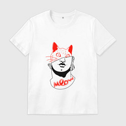 Футболка хлопковая мужская Meow statue 1, цвет: белый
