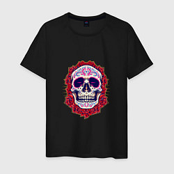 Футболка хлопковая мужская Skull - Roses, цвет: черный