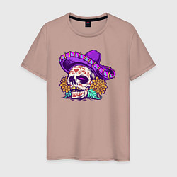 Футболка хлопковая мужская Mexico Skull, цвет: пыльно-розовый