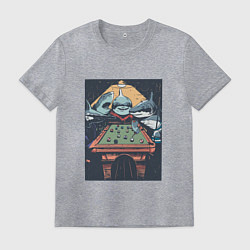 Футболка хлопковая мужская Акулы играют в бильярд Sharks Playing Pool, цвет: меланж