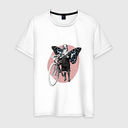 Футболка хлопковая мужская Vintage Woman Butterfly Bike Collage, цвет: белый