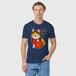 Футболка хлопковая мужская JUST DUNK IT корги, цвет: тёмно-синий — фото 2