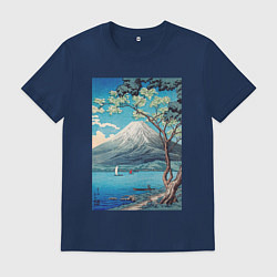 Футболка хлопковая мужская Mount Fuji from Lake Yamanaka Гора Фудзи, цвет: тёмно-синий