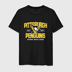 Футболка хлопковая мужская Pittsburgh Penguins Питтсбург Пингвинз, цвет: черный