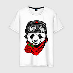 Футболка хлопковая мужская Панда с розой во рту, цвет: белый