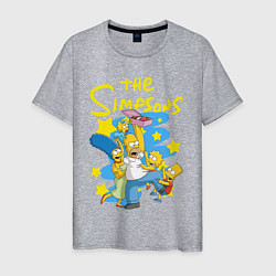Футболка хлопковая мужская The SimpsonsСемейка Симпсонов, цвет: меланж