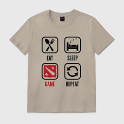 Футболка хлопковая мужская Eat Sleep Dota Repeat, цвет: миндальный