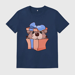 Футболка хлопковая мужская Бобер в подарочной коробке, цвет: тёмно-синий