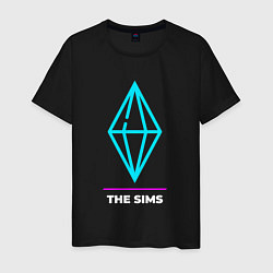 Футболка хлопковая мужская Символ The Sims в неоновых цветах, цвет: черный