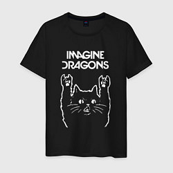 Футболка хлопковая мужская Imagine Dragons Рок кот, цвет: черный