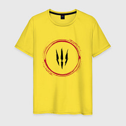 Футболка хлопковая мужская Символ The Witcher и красная краска вокруг, цвет: желтый