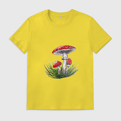 Футболка хлопковая мужская Мухоморы в траве, цвет: желтый