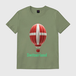 Футболка хлопковая мужская 3d aerostat Switzerland flag, цвет: авокадо