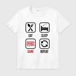 Футболка хлопковая мужская Eat Sleep PUBG Repeat, цвет: белый