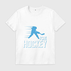 Футболка хлопковая мужская Хоккей Силуэт спортсмена, цвет: белый