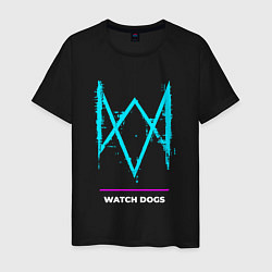 Футболка хлопковая мужская Символ Watch Dogs в неоновых цветах, цвет: черный