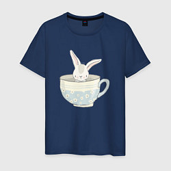 Футболка хлопковая мужская Кролик в чашке, цвет: тёмно-синий