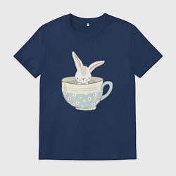 Футболка хлопковая мужская Кролик в чашке, цвет: тёмно-синий