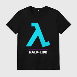 Футболка хлопковая мужская Символ Half-Life в неоновых цветах, цвет: черный