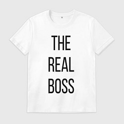 Футболка хлопковая мужская The real boss!, цвет: белый