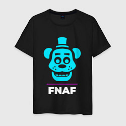 Футболка хлопковая мужская Символ FNAF в неоновых цветах, цвет: черный