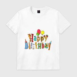 Футболка хлопковая мужская Happy birthday greetings, цвет: белый