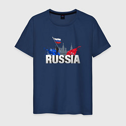 Футболка хлопковая мужская Russia объемный текст, цвет: тёмно-синий