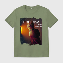 Футболка хлопковая мужская STRAY FOLLOW MEOW, цвет: авокадо