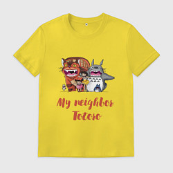 Футболка хлопковая мужская Мой сосед Тоторо - персонажи, цвет: желтый