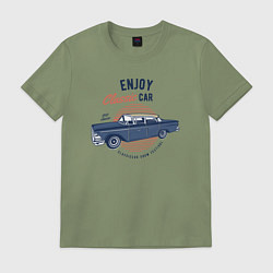 Футболка хлопковая мужская Enjoy classic car, цвет: авокадо