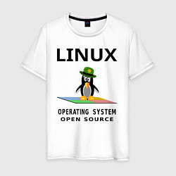 Футболка хлопковая мужская Пингвин линукс, цвет: белый