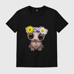 Футболка хлопковая мужская Мир - Свинка, цвет: черный