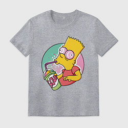Футболка хлопковая мужская Барт Симпсон пьёт лимонад, цвет: меланж