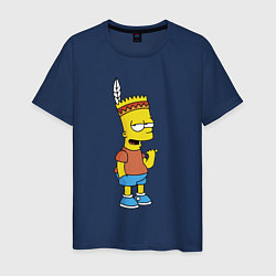 Футболка хлопковая мужская Барт Симпсон - индеец, цвет: тёмно-синий