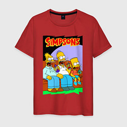 Футболка хлопковая мужская Симпсоны мужики пялятся в ящик, цвет: красный