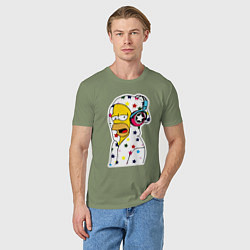 Футболка хлопковая мужская Гомер Симпсон в звёздном балахоне и в наушниках, цвет: авокадо — фото 2