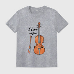 Футболка хлопковая мужская Я люблю скрипку, цвет: меланж