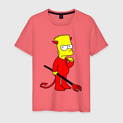 Футболка хлопковая мужская Bart Simpson - devil, цвет: коралловый