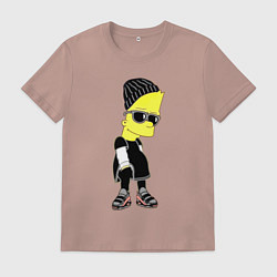Футболка хлопковая мужская Барт Симпсон в тёмных очках, цвет: пыльно-розовый