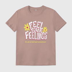 Футболка хлопковая мужская Feel your feelings, цвет: пыльно-розовый