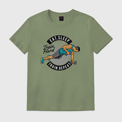 Футболка хлопковая мужская Eat, sleep, train repeat, цвет: авокадо
