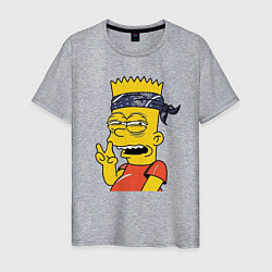 Футболка хлопковая мужская Барт Симпсон - жест двумя пальцами, цвет: меланж