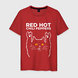 Футболка хлопковая мужская Red Hot Chili Peppers rock cat, цвет: красный