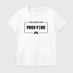 Футболка хлопковая мужская Free Fire gaming champion: рамка с лого и джойстик, цвет: белый