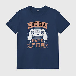 Футболка хлопковая мужская Life is a game play to win, цвет: тёмно-синий